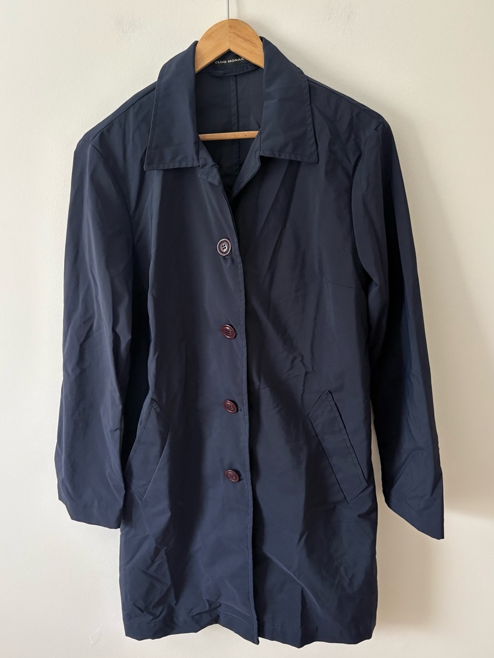 Club Monaco Navy Blue Trench Coat Jacket Size 6 Lightweight Nylon Raincoat Fall - Picture 2 of 9